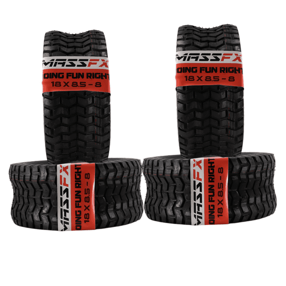 MASSFX 18x8.50-8 front or rear Turf Tire for outdoor power equipment and lawn mowers, 4-Ply with rectangular tread for excellent traction, Non-highway use only, 18/8.5-8,18x8.50x8 (4 Pack)