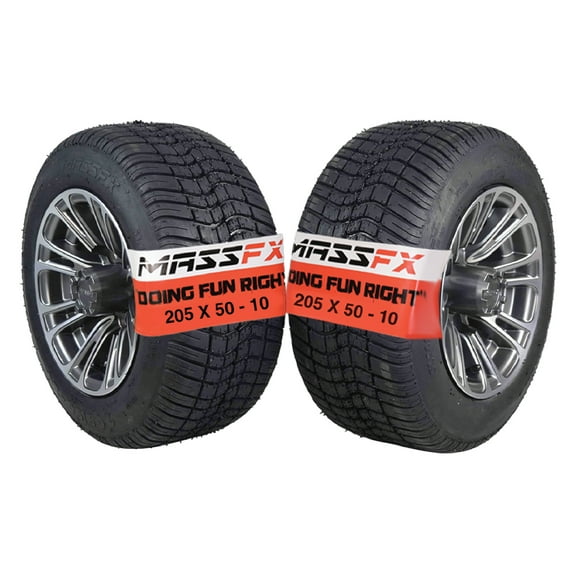 MASSFX SL 205/50-10 Front/Rear Golf Cart Tire, QUAKE Grey Wheel 10x7 4/101.6 2pk