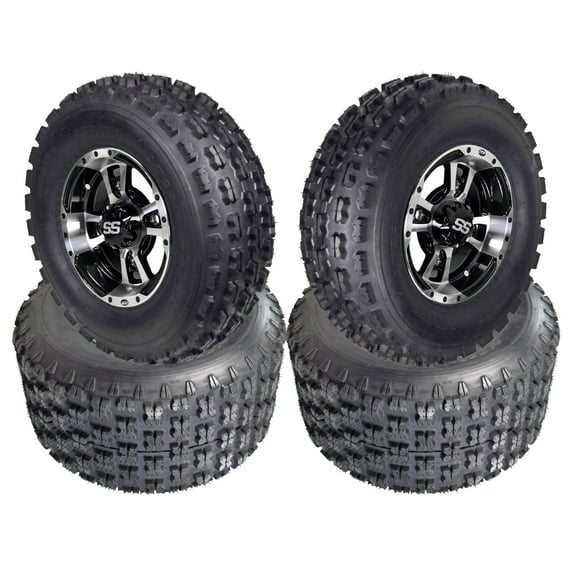 MASSFX 20x11-9 ATV Rear Tire & 9x8 4/110 Machined Wheel Kit fits Kawasaki KXT KSF 300B & Yamaha YSF YFZ YFM 20x11x9 (2 Pack)