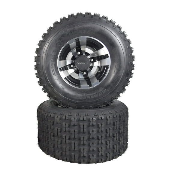 MASSFX 20x11-9 ATV Rear Tire & 9x8 4/115 Machined Wheel Kit fits Kawasaki KXT KSF 300B & Yamaha YSF YFZ YFM 20x11x9 (2 Pack)