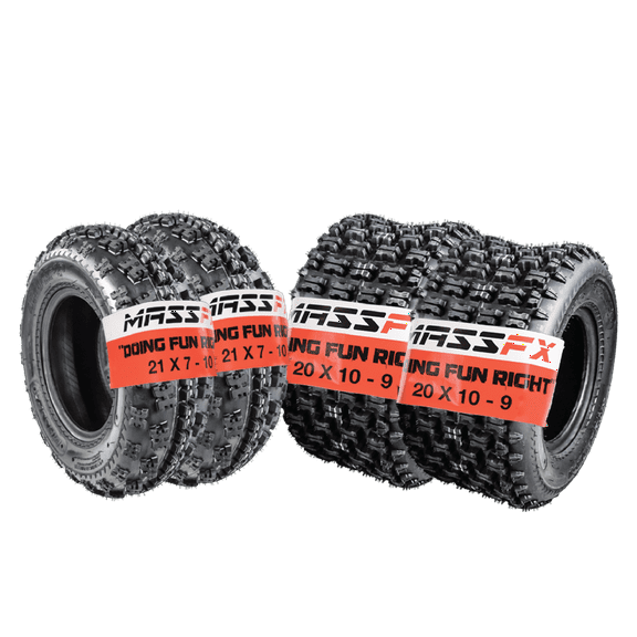 MASSFX 21x7-10 Front (2) & 20x10-9 Rear (2) Tires for ATV, UTV, & SxS (4-pk)