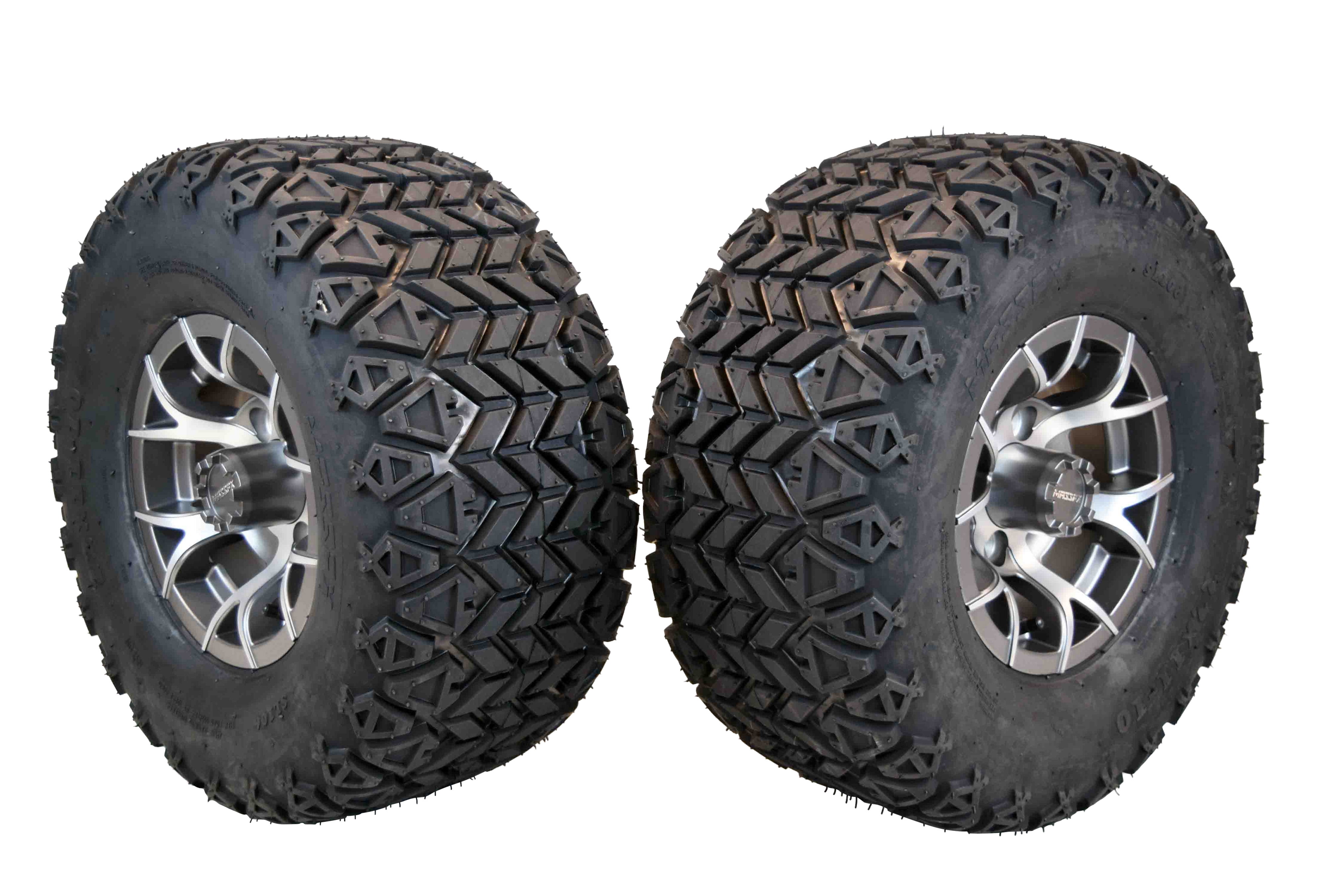 MASSFX 22x11-10 Golf Cart Tire & Gun Metal Wheel Kit A240 10x7 4/101.6 ...