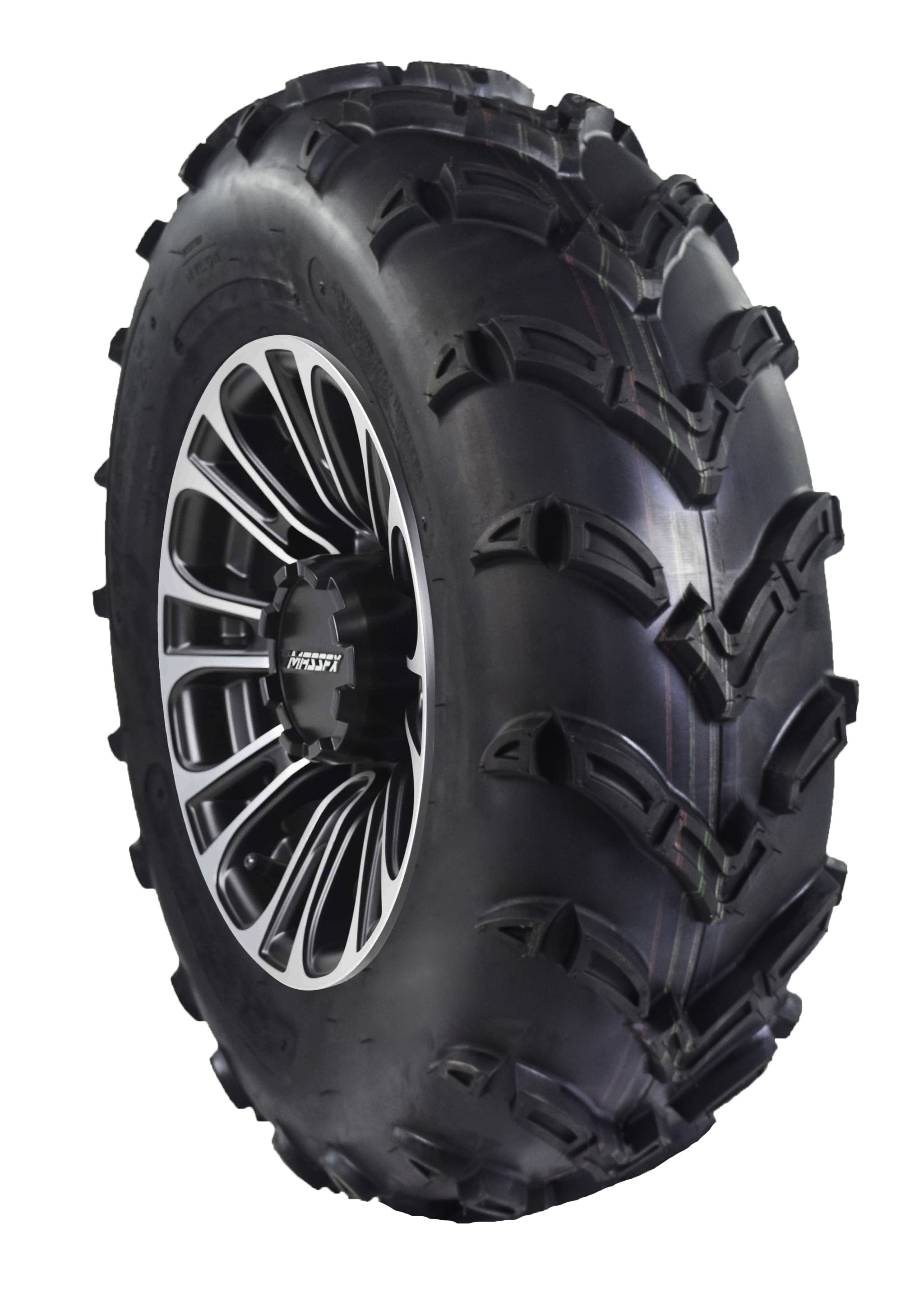 MASSFX 25x8-12 ATV Front Tires 6 Ply & A238 Machined Black Wheel Kit 12x7 4/156 25x8x12 (Passenger Side)