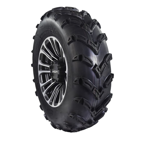 MASSFX 25x8-12 ATV Front Tires 6 Ply & A238 Machined Black Wheel Kit 12x7 4/156 25x8x12 (Passenger Side)