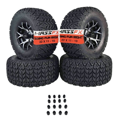 MASSFX SL 22x11-10 F/R Golf Cart, VIPER 4 Blk Wheels 10x7 4/101.6 & 16 Blk Lugs