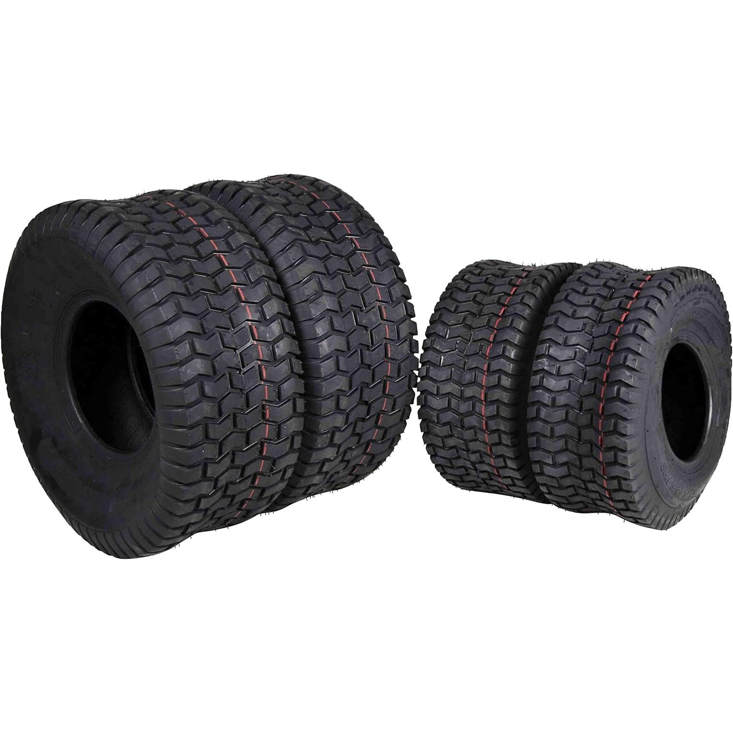 MASSFX Lawnmower and Garden Tire Set - Two 15x6-6 & Two 20x8-8 - 4 Ply Rating - 1/4" Tread Depth - 15x6x6 & 20x8x8 (Four Pack)
