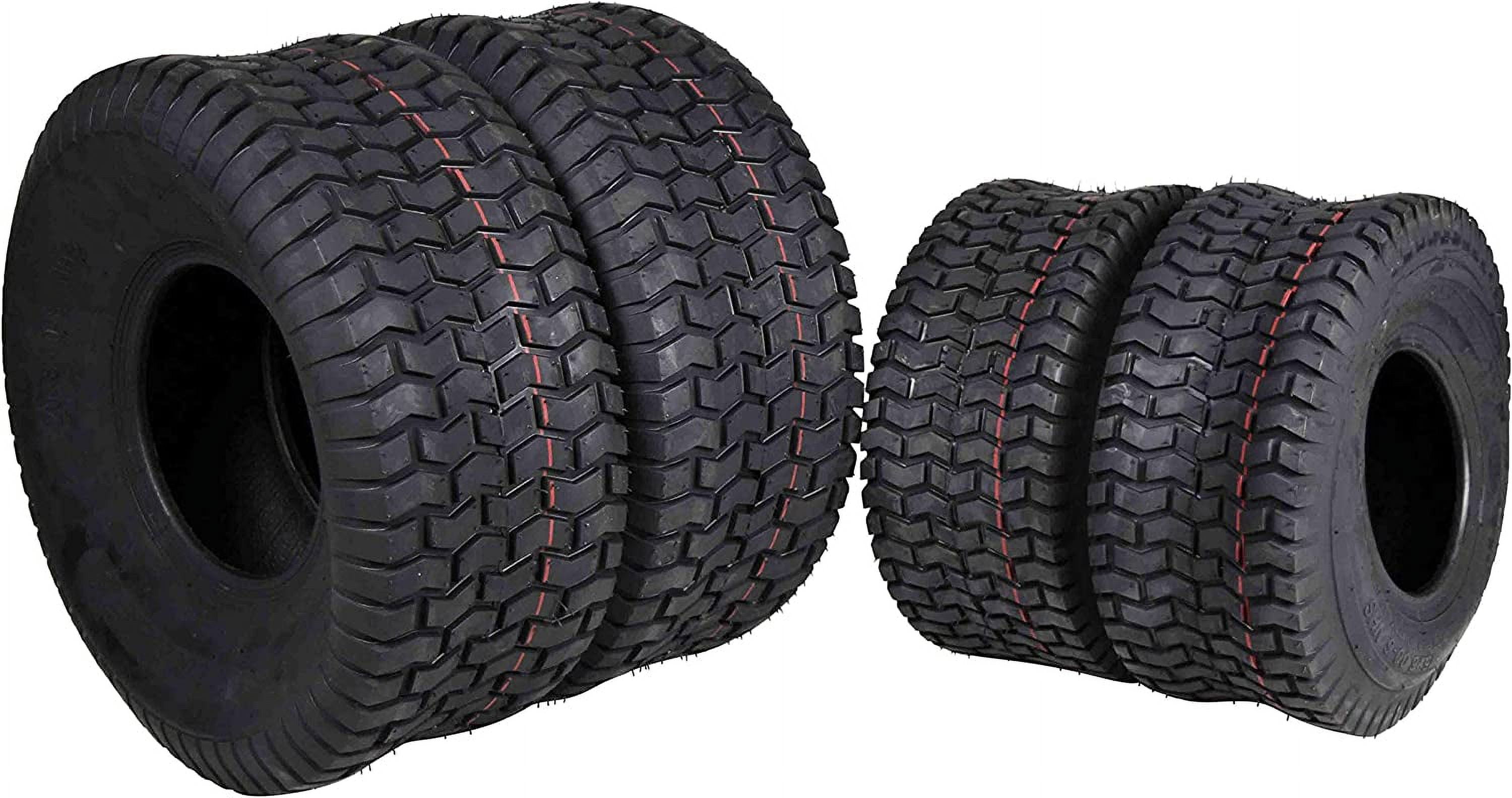 MASSFX Lawnmower and Garden Tire Set - Two 15x6-6 & Two 20x8-8 - 4 Ply Rating - 1/4" Tread Depth - 15x6x6 & 20x8x8 (Four Pack)
