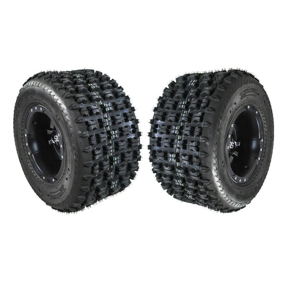 MASSFX MK 20x10-9 ATV Rear Tire & 9x8 4/110 Black Wheel Kit fits Honda TRX, Kawasaki KFX, Suzuki Z250 & Arctic Cat DVX 20x10x9 (2 Pack)