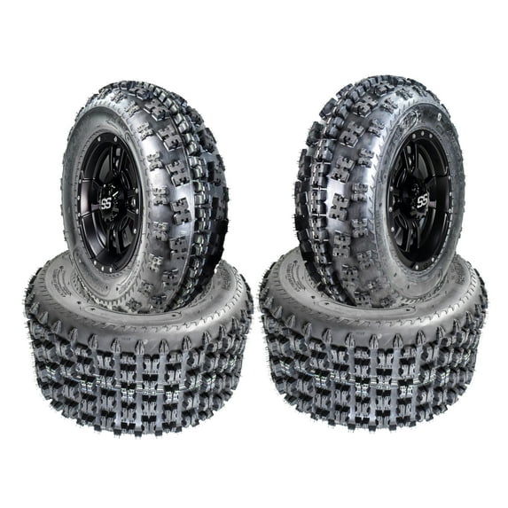 MASSFX MK 21x7-10 20x10-9 ATV Front Rear Tire & Wheel Kit fits Honda TRX, Kawasaki KFX, Suzuki Z250 & Arctic Cat DVX 21x7x10 20x10x9 (4 Pack)