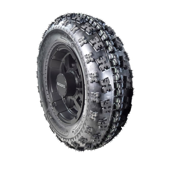 MASSFX MK 21x7-10 ATV Front Tire & 10x5 4/156 Black Wheel Kit fits Kawasaki KXT KSF 300B & Yamaha YSF YFZ YFM 21x7x10 (Passenger Side)