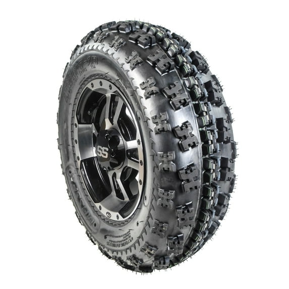 MASSFX MK 21x7-10 ATV Front Tire & 10x5 4/156 Machined Wheel Kit fits Honda TRX, Kawasaki KFX, Suzuki Z250 & Arctic Cat DVX 21x7x10 (Passenger Side)