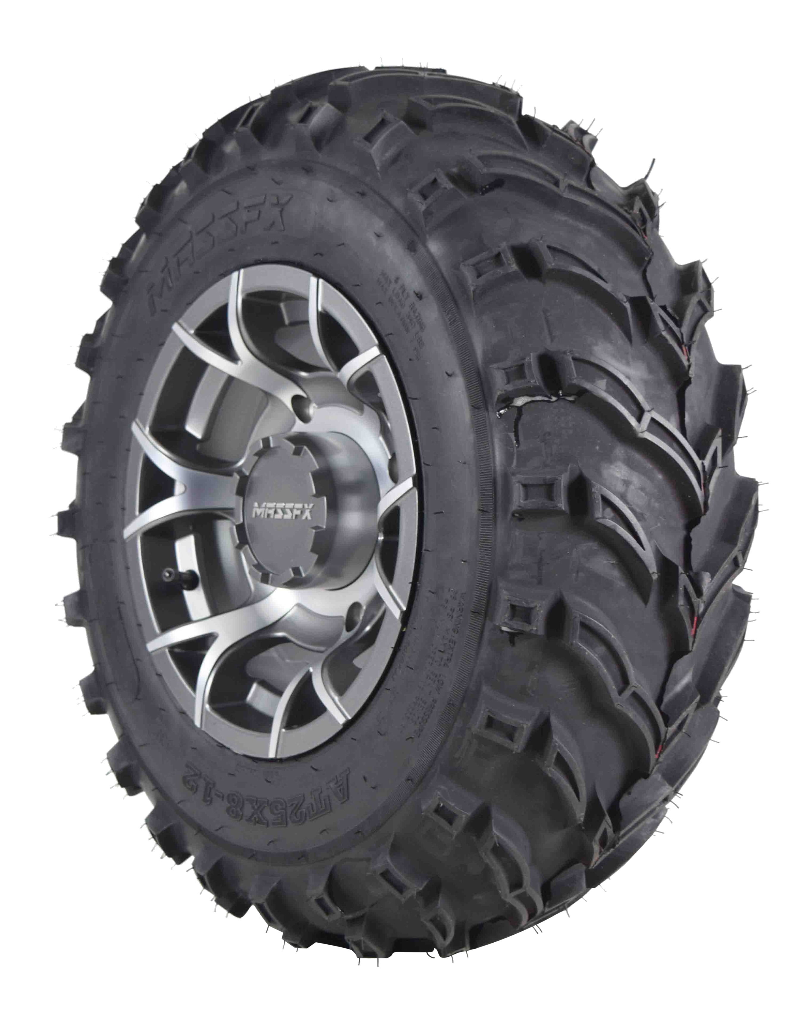 MASSFX MS 25x8-12 ATV Front Tire 6 Ply & Gun Metal Wheel Kit 12x7
