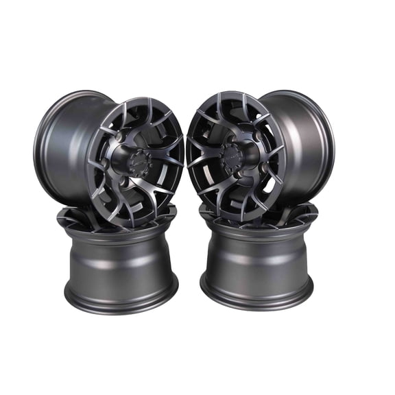 MASSFX 10x7 Golf Cart Rims with 4/101.6 or 4 on 4" Bolt Pattern-Gun Metal Grey-4 pk
