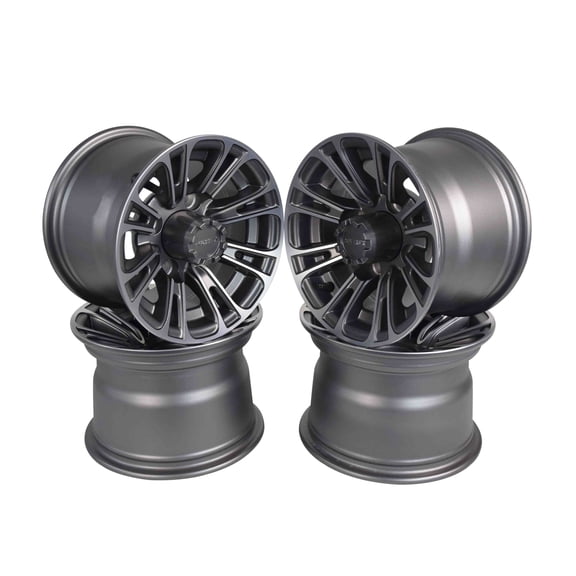 MASSFX 10x7 Golf Cart Rims with 4/101.6 or 4 on 4" Bolt Pattern-Gun Metal Grey-4 pk