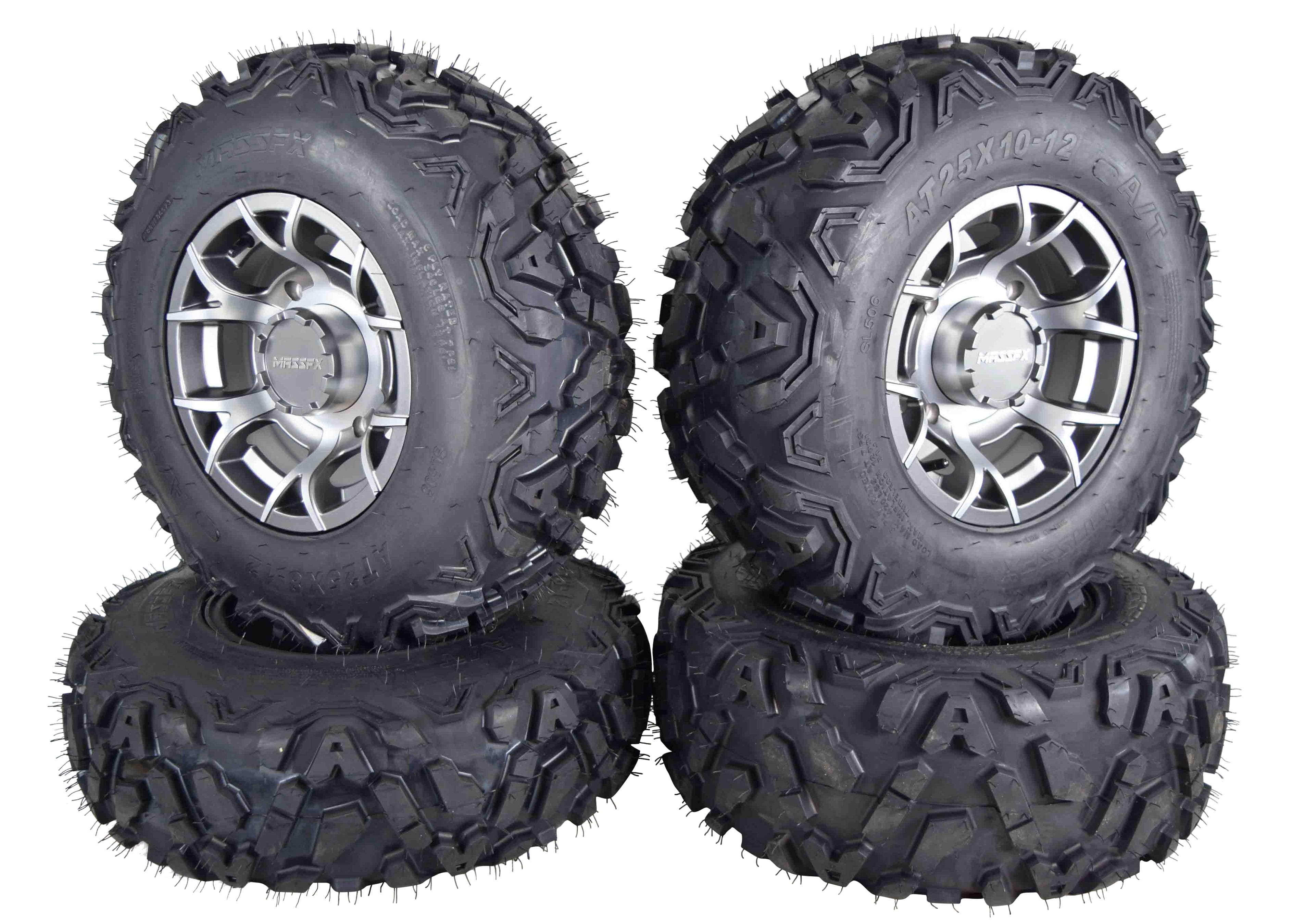 MASSFX SL 25x812 25x1012 Tire w/ Gunmetal 12x7 4/156 Rims Wheel