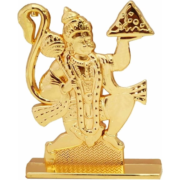 MASSIVE MART Flying Hanuman Ji with Mountain Idol Statue For Car Dashboard & Home Temple,Office - Exquisite Brass Statue For Good Luck & Fortune (Golden)