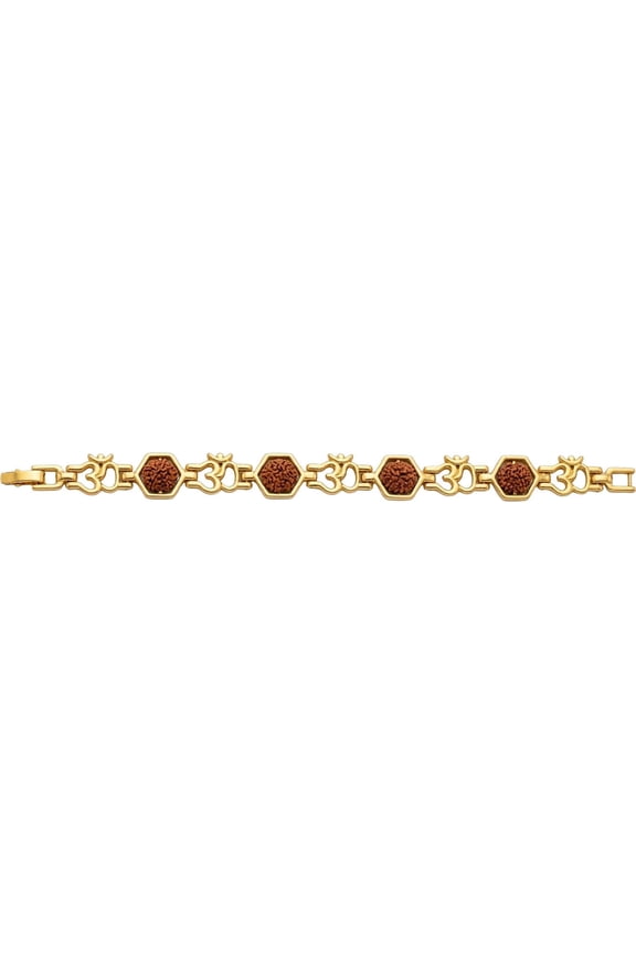Golden Om Plated Brown Beads Rudraksha Bracelet Chain Friendship Hand Cuff Designer Wrist Band Bangle Slip-On Bracelet With Lock