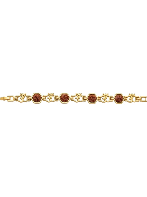 Golden Om Plated Brown Beads Rudraksha Bracelet Chain Friendship Hand Cuff Designer Wrist Band Bangle Slip-On Bracelet With Lock