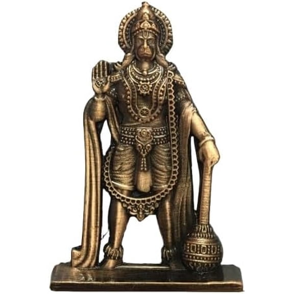 MASSIVE MART Hanuman Ji Copper Blessing Idol Statue Hanumanji Murti Balaji Murti For Car Dashboard & Home Temple,Office - Exquisite Brass Statue for Good Luck & Fortune