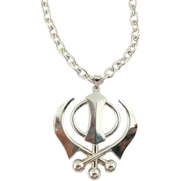 MASSIVE MART Khanda Sikh Sword Symbol Necklace Sikhism Pendant Religious Symbol Sikh Khanda Jewelry Punjabi Sword Necklace/Pendant Silver For Men Or Women Stainless Steel