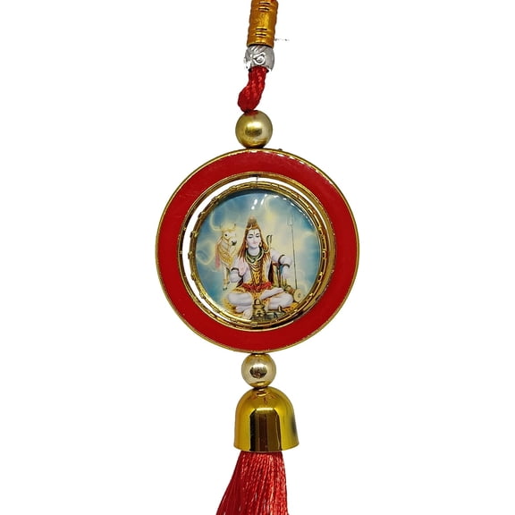 MASSIVE MART Lord Hanuman/Lord Shiva Double Sided Hindu Religious Car Rearview Mirror Hanging God Idol 2 Side Frames in Multicolor Color Thread Car Asseccories