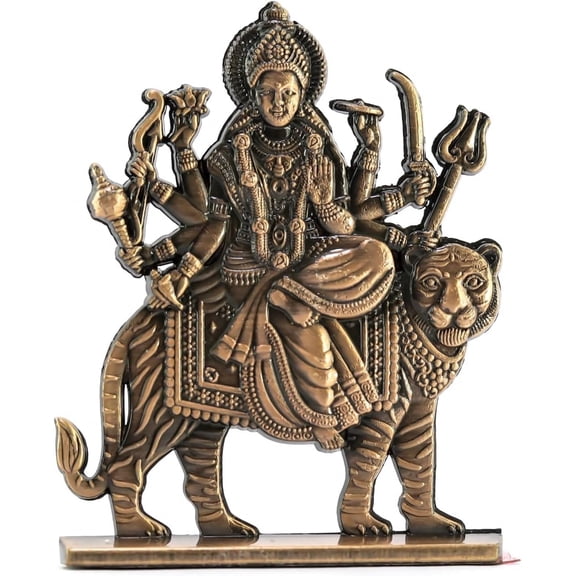 MASSIVE MART Maa Durga Sherawali MATA Idol Home Temple Puja Religious - Exquisite Bronze Statue for Good Luck & Fortune (Double Side)