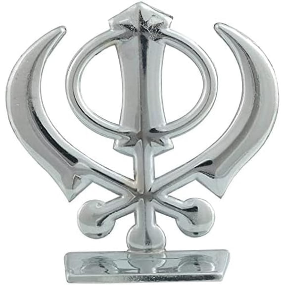 MASSIVE MART Sikh Religious Symbol Khanda Sahib Idol Silver Metal Statue For Car Dashboard | Mandir Pooja Murti | Home Decor | Office Table Showpiece