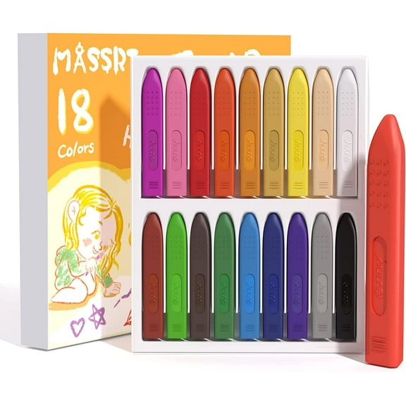 MASSRT Triangle Jumbo Crayons Non-toxic Easy to Hold 18 Count