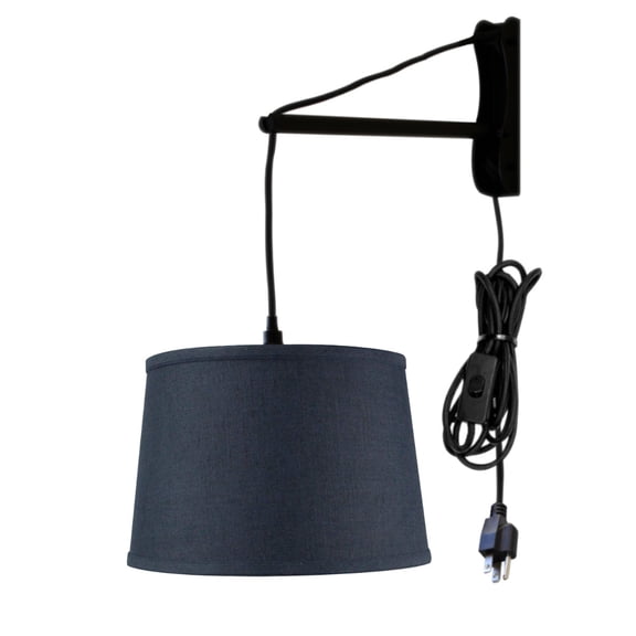 MAST Plug-In Wall Mount Pendant, 1 Light Black Cord/Arm, Shallow Drum Textured Slate Shade 10x12x8