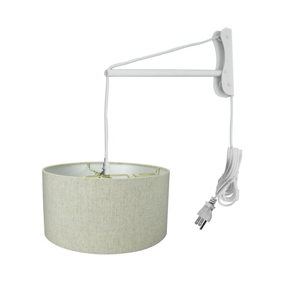 MAST Plug-In Wall Mount Pendant, 2 Light White Cord/Arm with Diffuser, Textured Oatmeal Shade 16x16x09