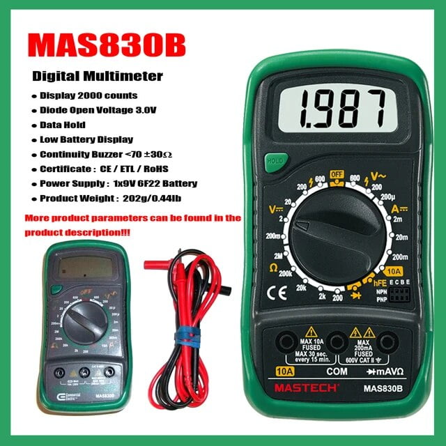 MASTECH MAS838 Digital Multimeter Display 2000 counts;Continuity Buzzer Less than 70 ±30ΩLow Battery Display(MAS838)