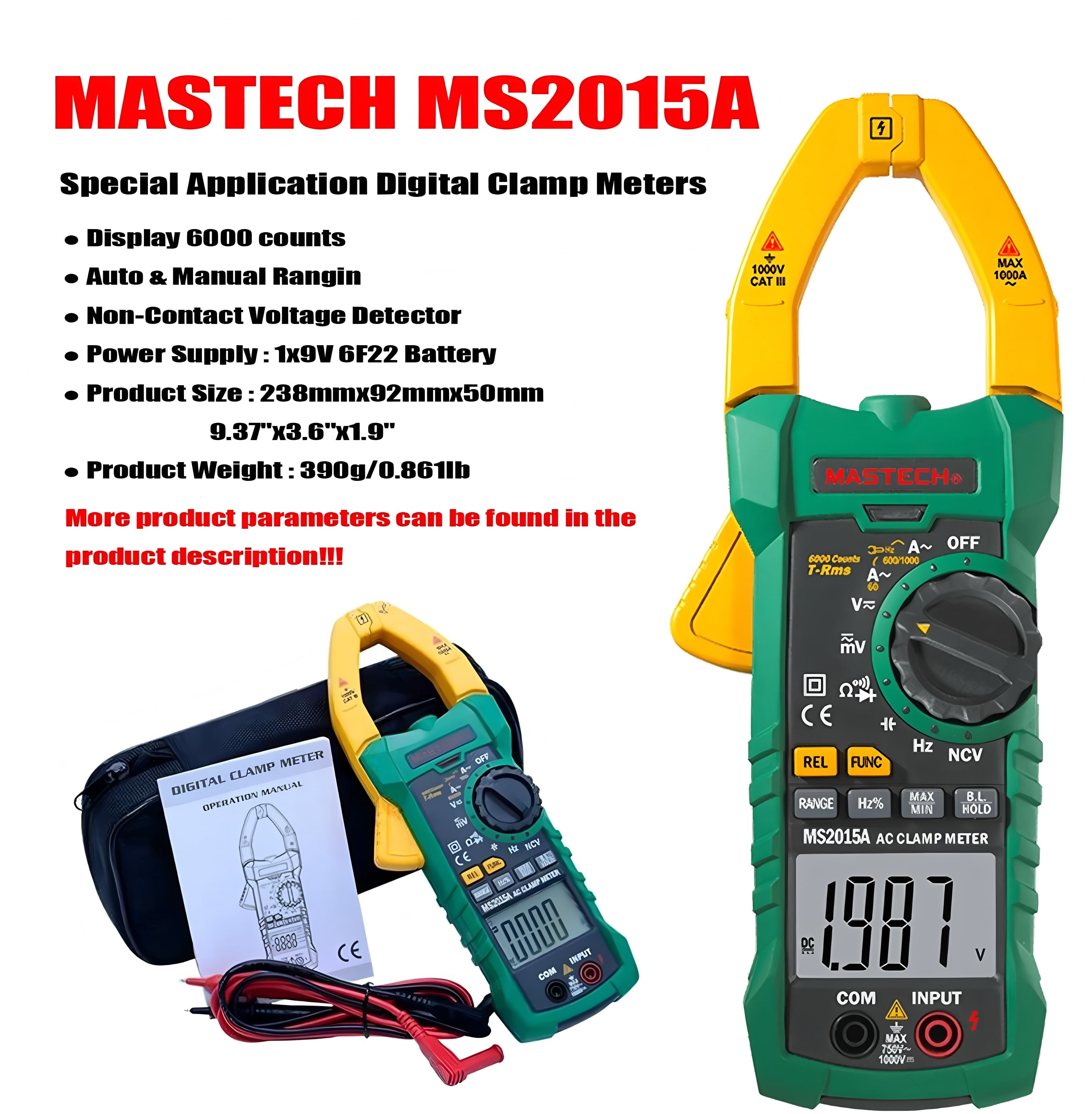 Currentplier Rms MASTECH MS2015A Current Pliers Voltage Circuit Tester Pincers ...