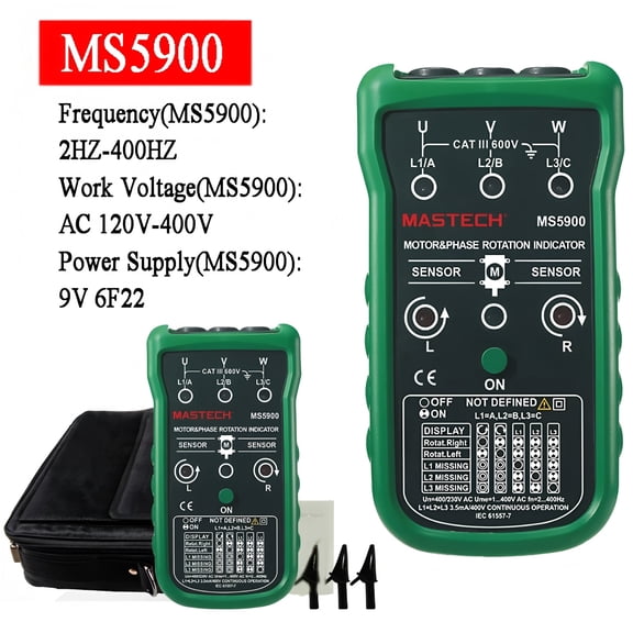 MASTECH MS5900 Circuit Analyzers LED Field Indicator Phase Rotation Tester 3 Motor Meter Sequence Tester Non-contact Rotary Field Indicator(MS5900)