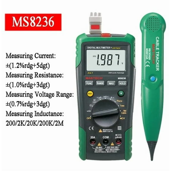 MASTECH MS8236 2 IN 1 Digital Multimeter Network Cable Track Tester Tone Telephone Line Check Digital Network Line Tester Non-contact