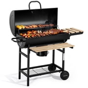 MASTER COOK 30" Barrel Charcoal Grill, Foldable Side Table, Outdoor Smoker Grill with Adjustable Air Vents & Thermometer for Backyard, Picnic