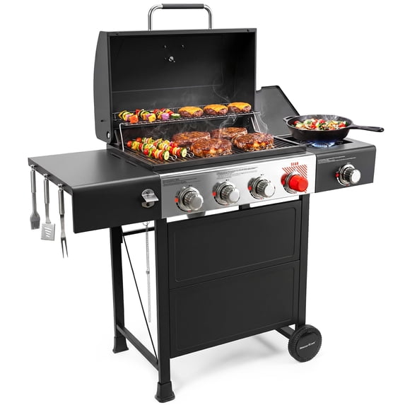 MASTER COOK 4 Burner Propane Gas Grill with Sear Burner, 56,500 BTU with Side Burner, 549 Sq.in. Cooking Area, Suitable for Outdoor Cooking