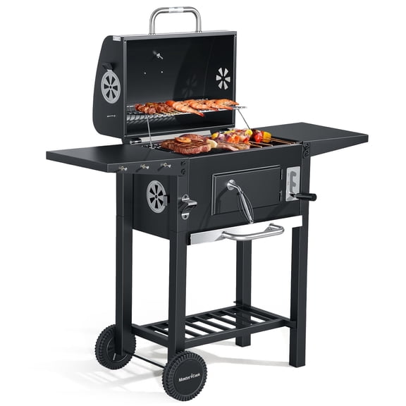 MASTER COOK Charcoal Grill with Two Foldable Side Tables, 19’’ Outdoor Smoker bbq grill for Camping, Backyard Party, Picnic