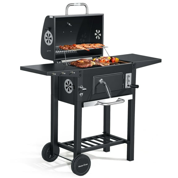 MASTER COOK Charcoal Grill with Two Foldable Side Tables, 19’’ Outdoor Smoker bbq grill for Camping, Backyard Party, Picnic