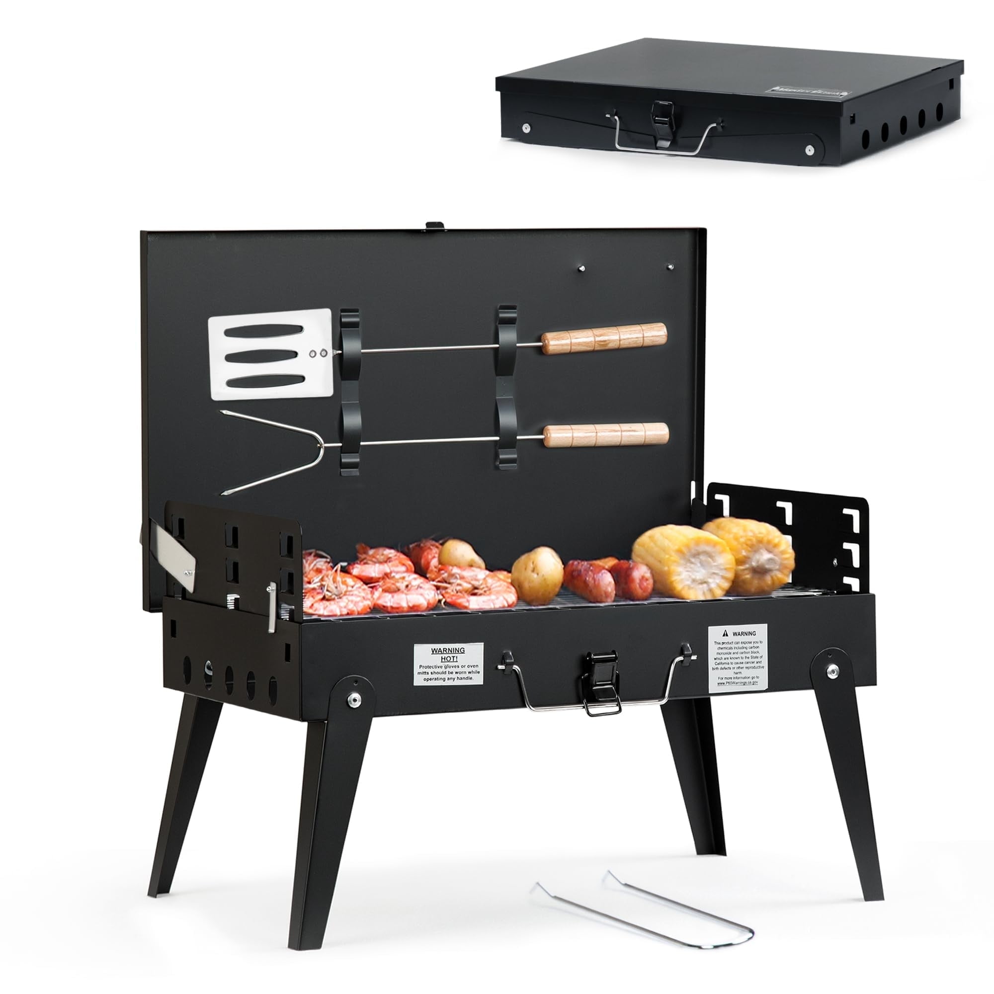 MASTER COOK Portable Foldable Charcoal Grill Tabletop BBQ for Camping, Patio and Picnic 17.1*10.8*2.5