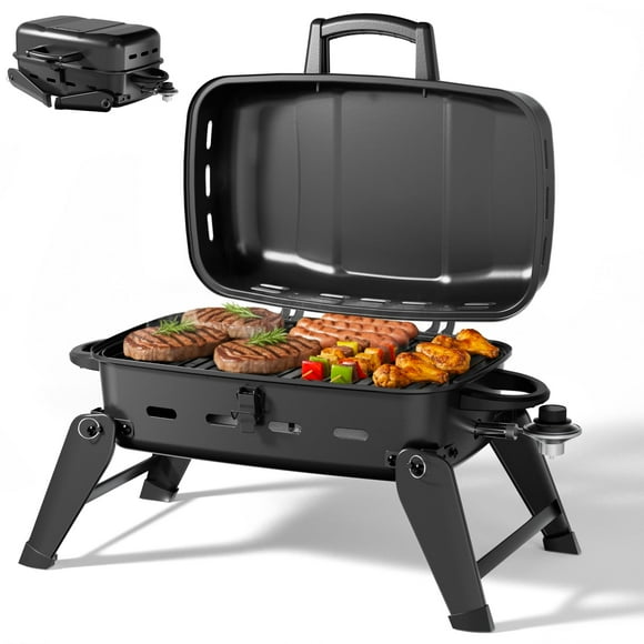 MASTER COOK Portable Gas Grill, 10,000 BTU Outdoor Tabletop BBQ Propane Grill with Foldable Legs for  RV, Camping