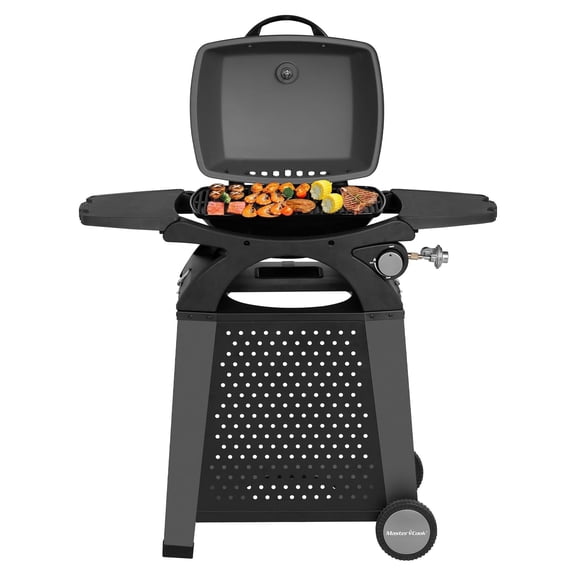 MASTER COOK Propane Gas Grill, Portable Tabletop Barbecue Grill with Cart for Patio, Camping, Travel
