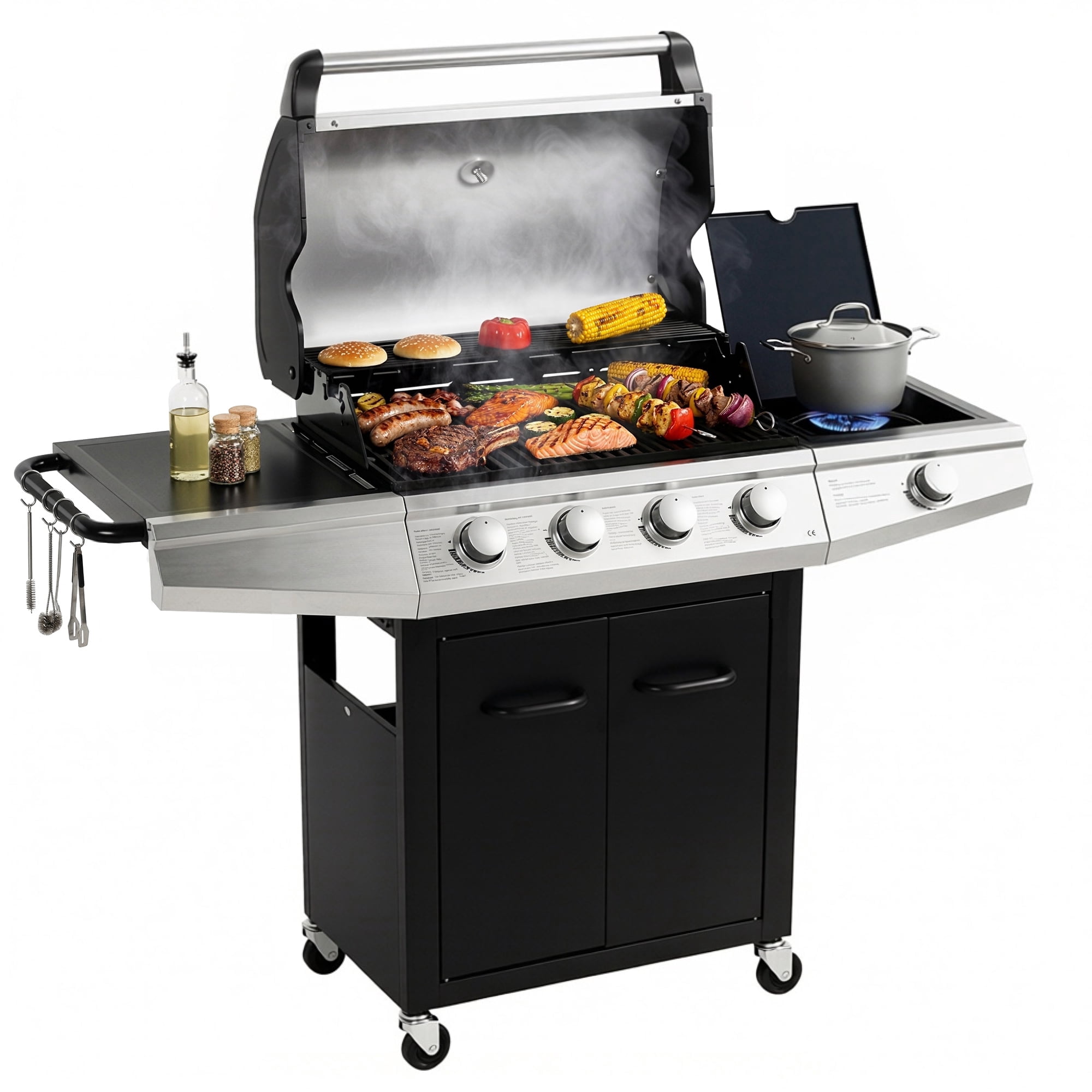 MASTER COOK 4+1 Burners Propane Grill, 52,000 BTU Cabinet Style Gas Grill with Side Burner, 518 Sqin Cooking Area Black