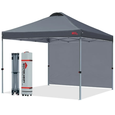 MASTERCANOPY 10' x 10' Easy Pop-up Canopy Tent Outdoor Shade Shelter with 1 Sidewall, Dark Gray