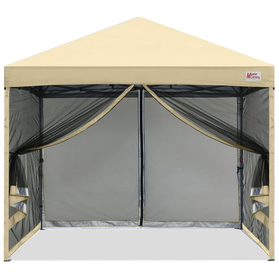MASTERCANOPY 10 x 10ft Pop-up Canopy Tent with Mesh Walls, Beige