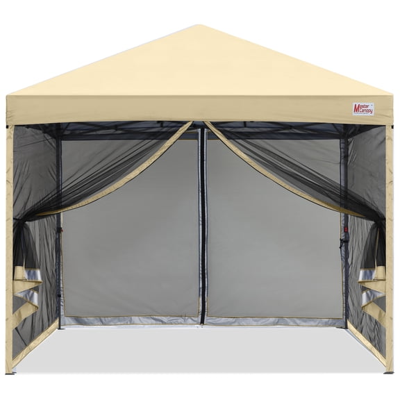 MASTERCANOPY 10' x 10' Pop-up Canopy Tent Outdoor Screen House Shelter with Mesh Walls, Beige
