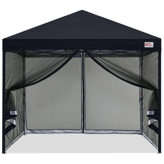 MASTERCANOPY 10' x 10' Pop-up Canopy Tent Outdoor Screen House Shelter with Mesh Walls, Black