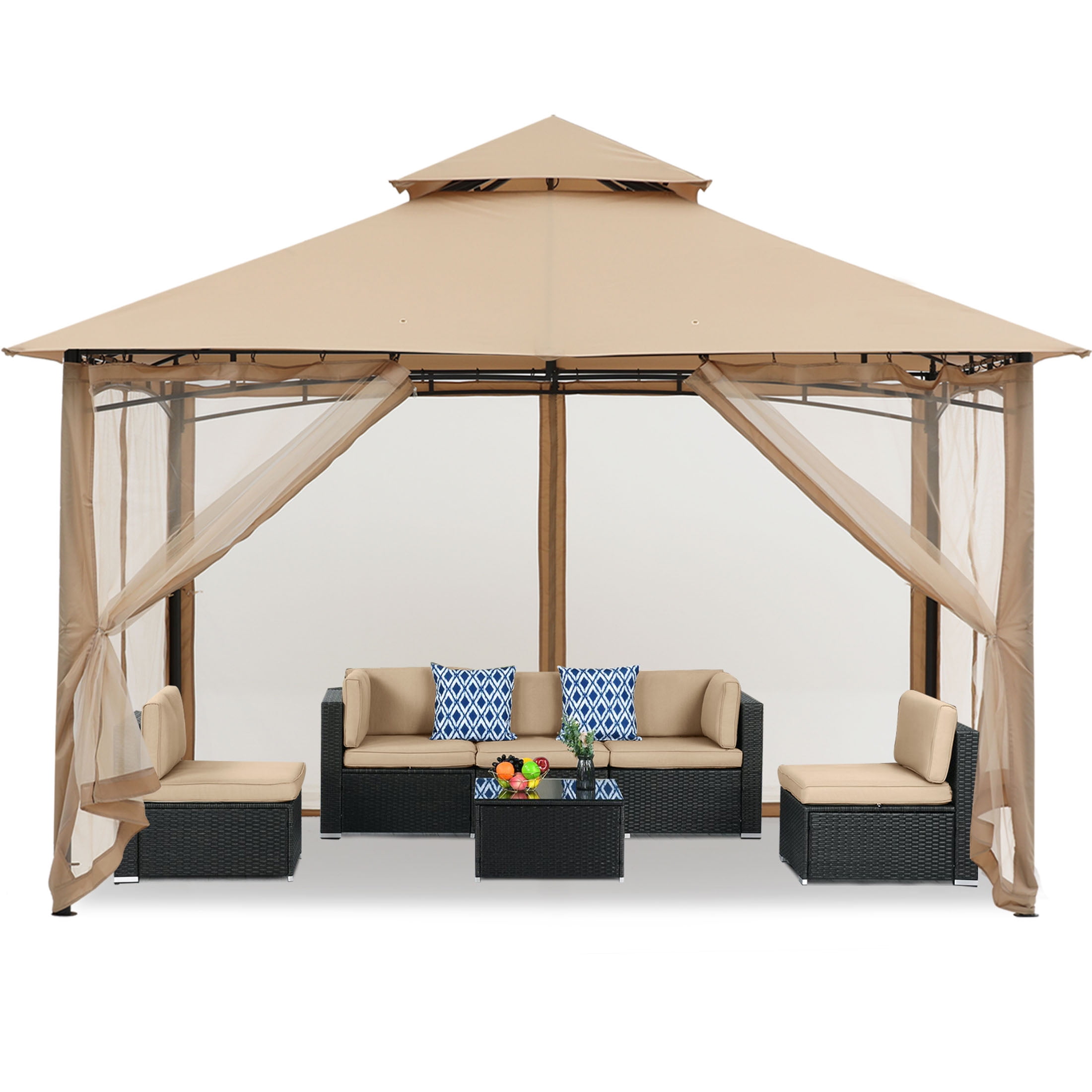 MASTERCANOPY 10 x 12ft Patio Gazebo with Double Roof and Mesh Walls