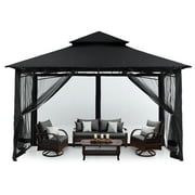 MASTERCANOPY 10' x 12' Patio Garden Gazebo Outdoor with Stable Steel Farme and Netting Walls, Black