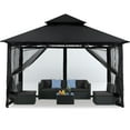thumbnail image 1 of MASTERCANOPY 11' x 11' Outdoor Patio Gazebo Double Roof Steel Frame with Mesh Walls, Black, 1 of 8