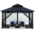 thumbnail image 1 of MASTERCANOPY 11 x 11ft Patio Gazebo with Double Roof and Mesh Walls, Navy Blue, 1 of 8